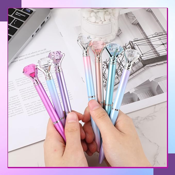 Sherr 100 Pack Big Crystal Diamond Pens Cute Ballpoint Pens Retractable Ballpoint Rhinestones Crystal Bling Gem Plated Black Gel Ink Office Supplies Gifts for Women(Fresh,Simple)