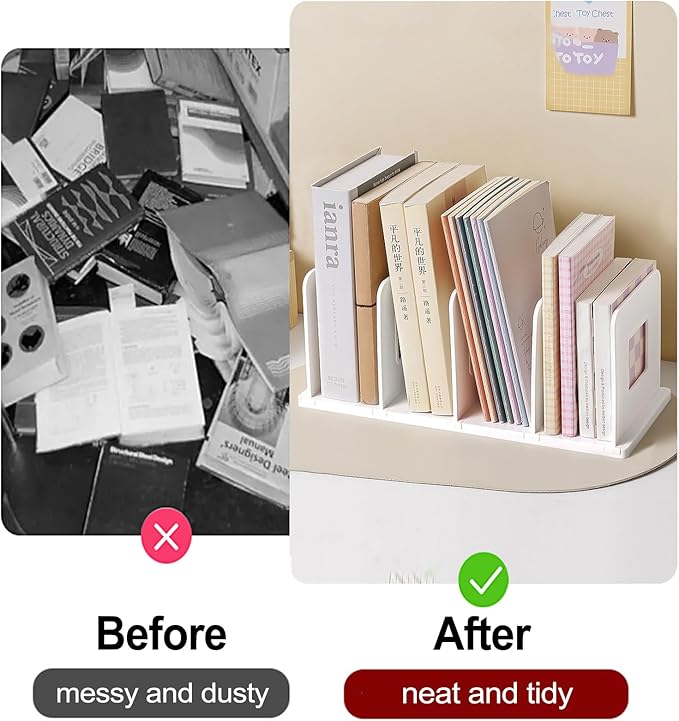 Lemical 4 Section Divider File Folder Holder Desk Book Organizer Desktop Bookshelf File Organizer Portable Plastic Kitchen Under Sink Organizer Pot Rack Handbag Sorter (White)