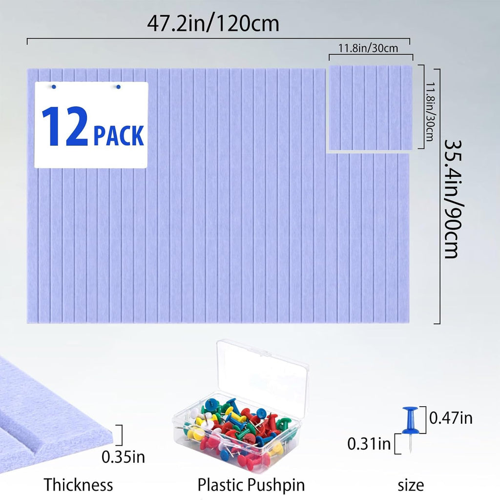 Cork Boards for Walls 48" x 36" Felt Board Alternative, 12 Pack Felt Wall Tiles Bulletin Board, Large Cork Board for Office Pin Board Tack Board Cork Boards