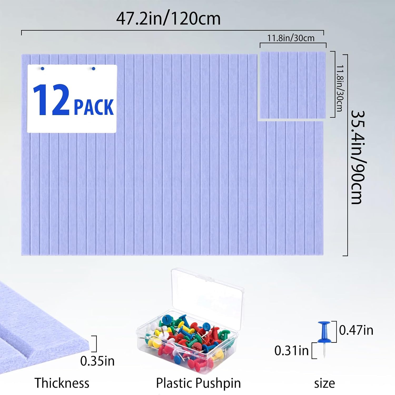 Cork Boards for Walls 48" x 36" Felt Board Alternative, 12 Pack Felt Wall Tiles Bulletin Board, Large Cork Board for Office Pin Board Tack Board Cork Boards