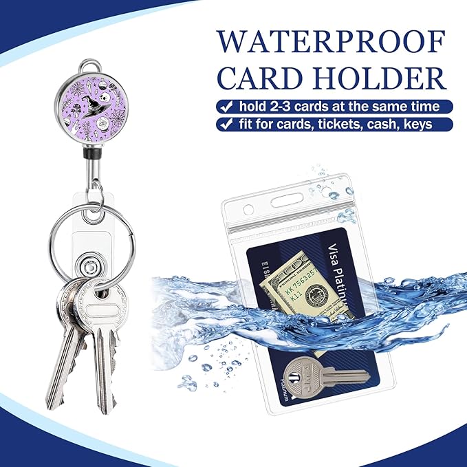 Giancomics Lanyards for Id Badges, Magic Cute Lanyards with Retractable Reel, Waterproof ID Badge Holder for Cruise Ships Cards Key, Work Name Tag Zip Card Protector for Women 2 Pack