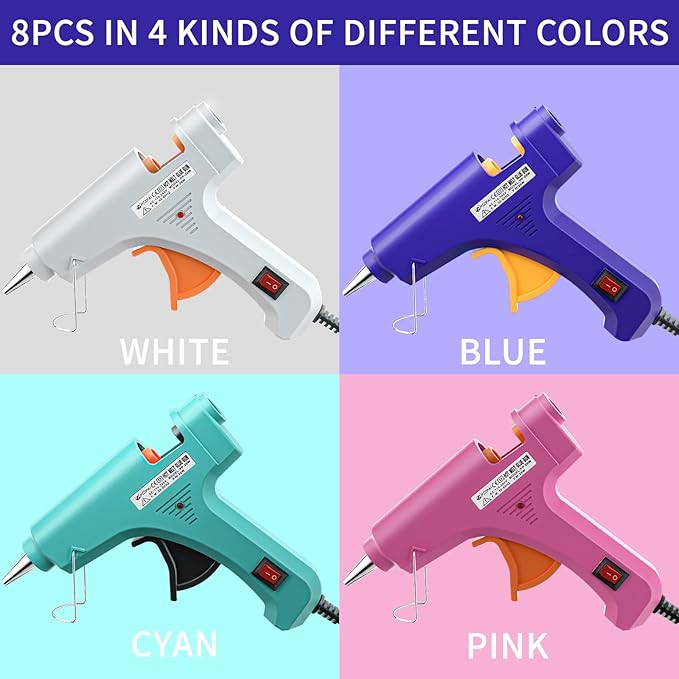 Mini Hot Glue Gun Set for Class Project, Small Glue Gun Hot Melt Arts Craft DIY Glue Gun for Crafts School DIY Arts Home Quick Repairs (Multicolored 8 Pieces)