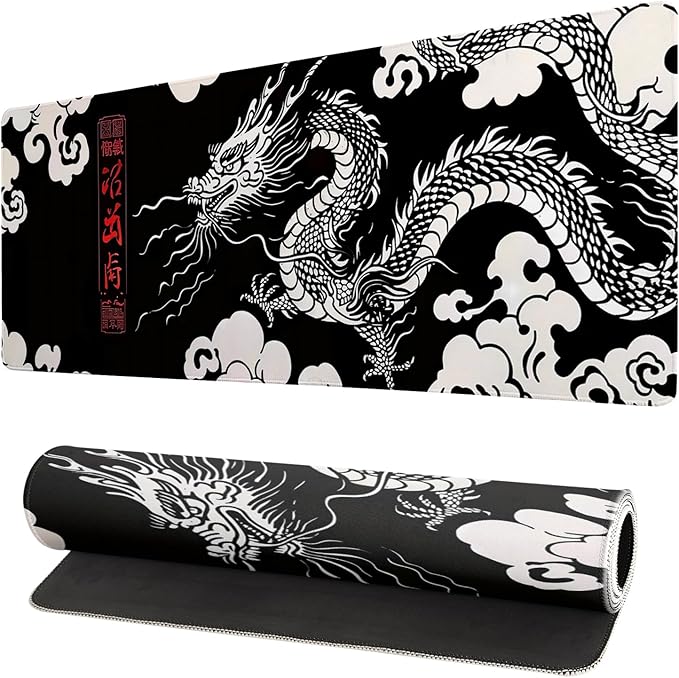 Gaming Mouse Pad Desk Pad,Extended Big Mouse Pad,31.5x11.8 Inch Long Computer Keyboard Mouse Mat Mousepad with 3mm Non-Slip Base and Stitched Edge for Gaming and Office… (Loong)