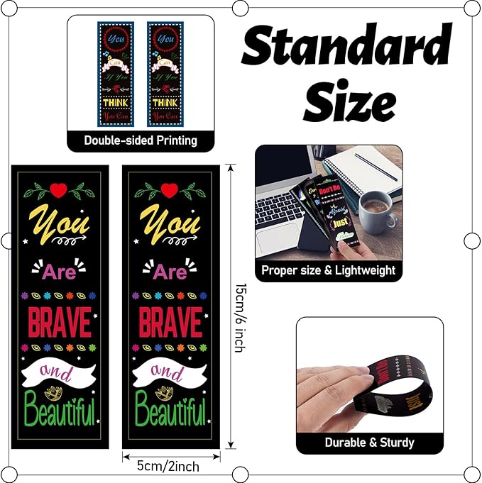 LiYiQ 100 Pcs Motivational Encouraging Inspirational Bookmarks 6×2-inch Double-Sided Bookmarks for Book Lovers Cute Bookmarks for Reading Bookmarks for Students School Supplies