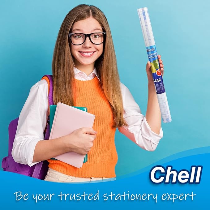 Chell Clear Contact Paper Roll for Books, 17.5 in x 10 ft Clear Self Adhesive Book Cover Paper Protector