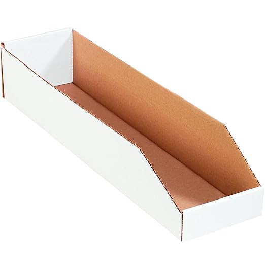 Partners Brand PBINMT624 Open Top Bin Boxes, 6" x 24" x 4 1/2", Oyster White (Pack of 50)
