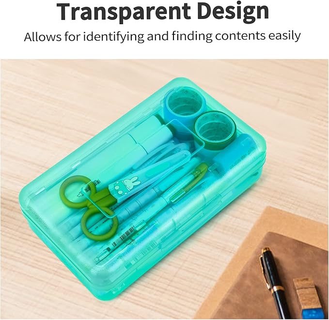 Sooez 3pcs Pencil Box, Plastic School Supply Box, Large Storage Box, Stackable Clear Design for Kids, 8.2x4.6x2.3 inches