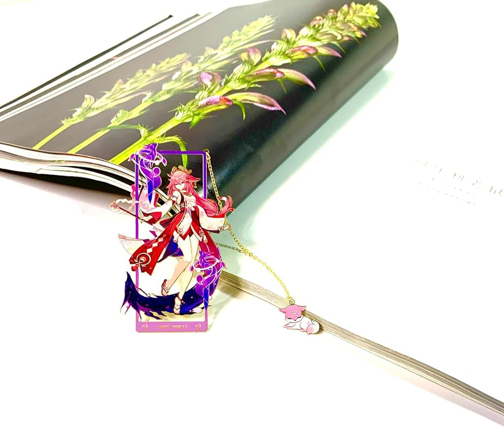 Genshin Impact Yae Miko Brass Bookmarks with 3D Display Box for Women Men Sisters Friends - Birthday Gifts for Book Lovers - Zllada