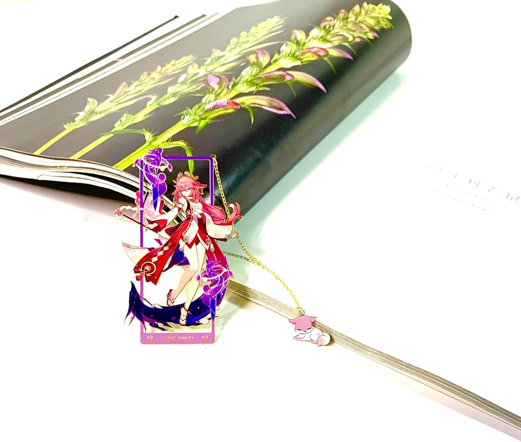Genshin Impact Yae Miko Brass Bookmarks with 3D Display Box for Women Men Sisters Friends - Birthday Gifts for Book Lovers - Zllada
