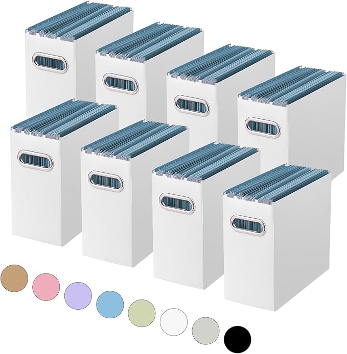 Oterri File Organizer, Small Storage Box, Cardboard File Folder Organizer, Collapsible File Box, Hanging File Organizer for Letter Size, Portable File Box with Handle, Only Box（White，8 Packs）