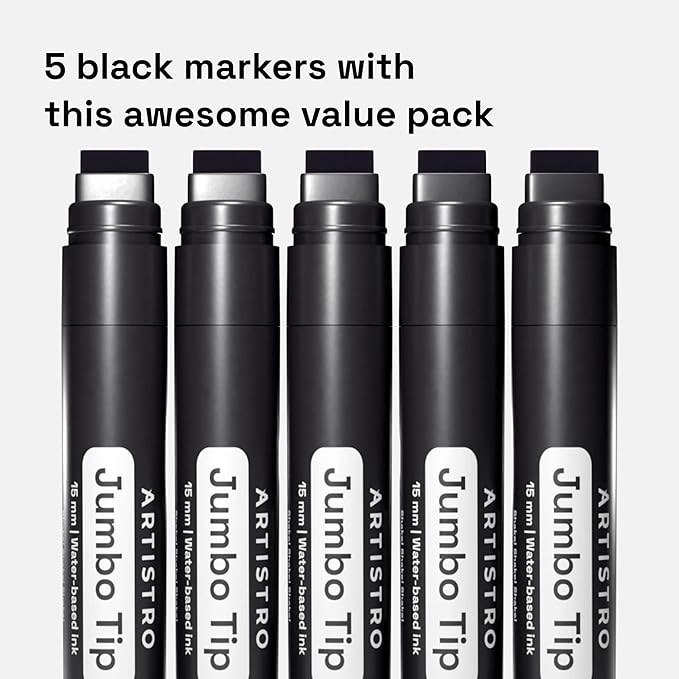 ARTISTRO 5 Black Acrylic Paint Pens, Acrylic Paint Markers Jumbo Tip, Fabric Markers for Textile, Canvas, Rock, Glass, Wood, Paper, DYI, Pens for Kids and Adults