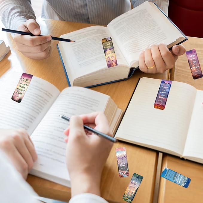 48 Piece Bible Verse Magnetic Bookmarks - Christian Scripture Inspirational Book Marks with Boxes - Religious Motivational Book Marker Prayer Page Clips for Women & Men Reading Gifts(Landscape Style)