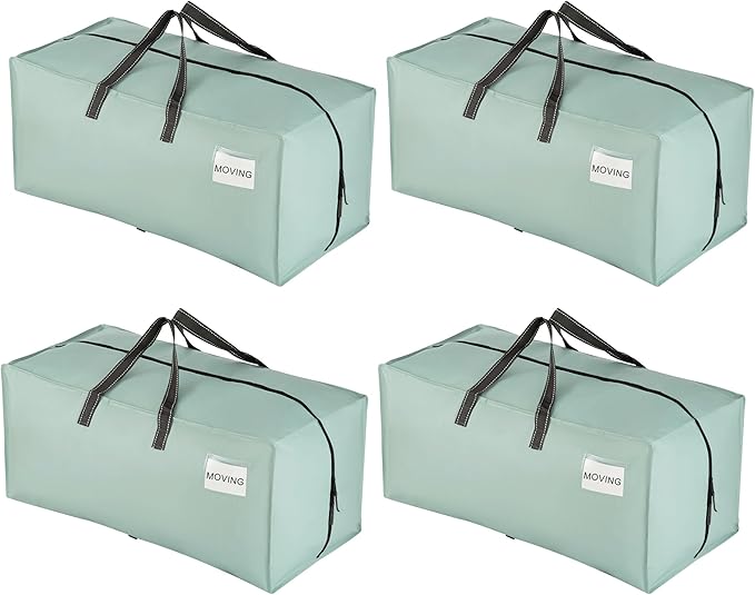 VENO 4 Pack Moving Bags w/Backpack Straps, Moving Boxes & Storage Bins Alternative, Packing Supplies, Camping Accessories Totes, Dorm Room Essentials Storage Bags (Light Green Matte, 4 Pack)