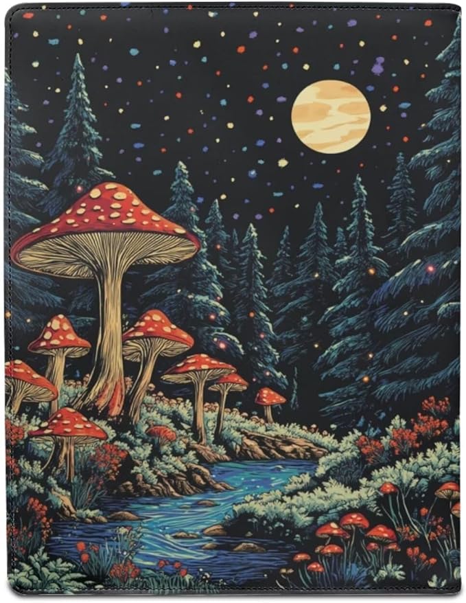 Cozeyat Moon Mushroom Portfolio Padfolio Resume Folder with Pocket, PU Leather Interview Writing Legal Pads Document Organizer Portfolio with Business Card Holder