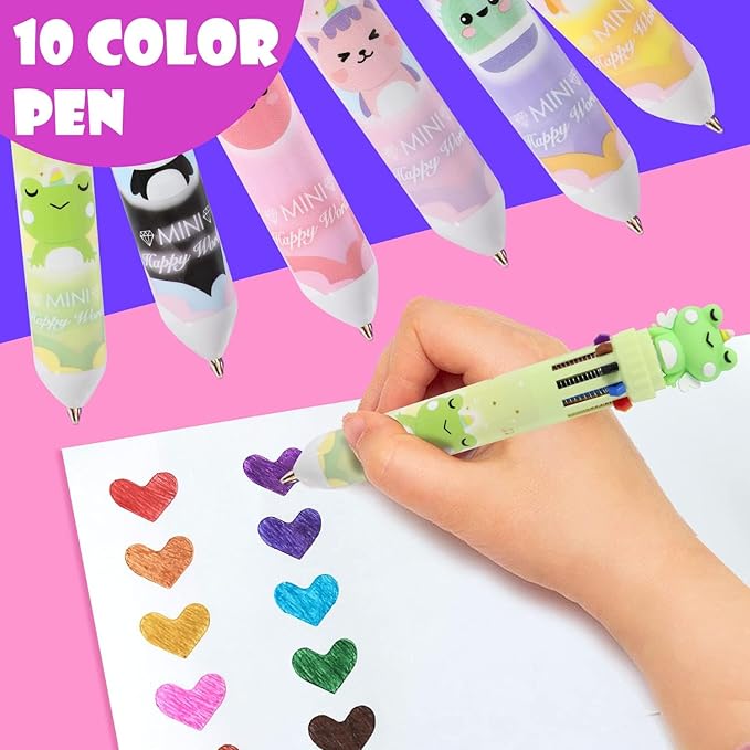 Multicolor Ballpoint Pen 0.7 mm, 10-in-1 Colored Pens Fine Point Retractable Cute Cartoon Animal Ballpoint Pens for Office School Students Kids Christmas Gift, 6 Pack