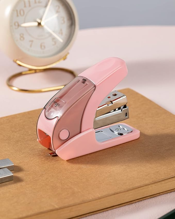 PAPERPAL Effortless Mini Stapler Set, 20 Sheet Capacity, Integrated Remover & Staple Storage, Holds 1/4" Staples, Includes 1000 Staples, Lightweight, Office, School & Daily Use, Pink