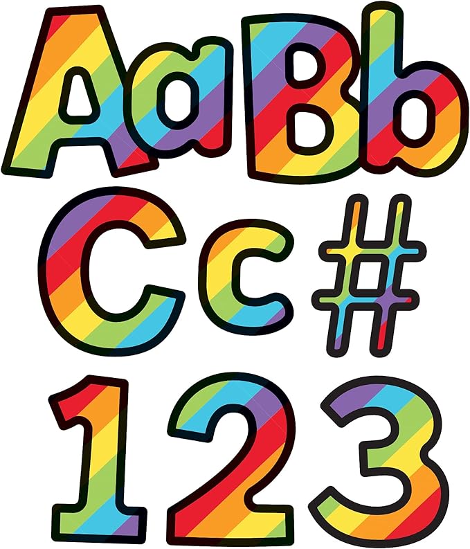 Carson Dellosa 219-Piece 4" Rainbow Bulletin Board Letters for Classroom, Alphabet Letters, Numbers, Punctuation & Symbols, Cutout Letters for Bulletin Board, White Board, and Rainbow Classroom Decor