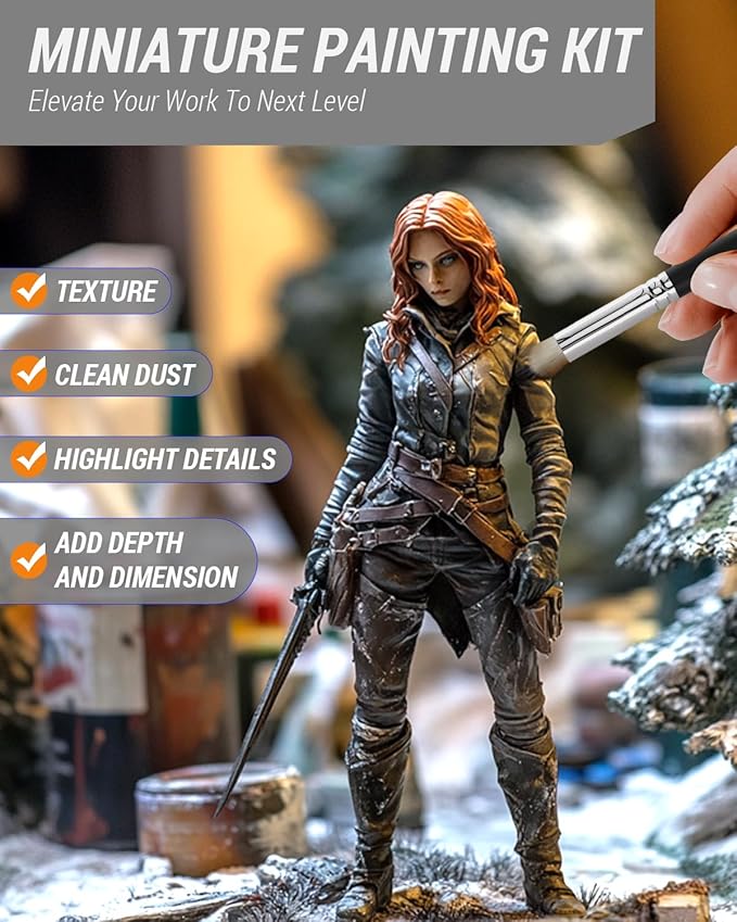 Nicpro Miniature Paint Brushes Dry Brush - 12PCS Model Paint Brush Set for Acrylic Watercolor, Detail Paint Brushes & Drybrush Set for Miniature Painting, 40k Model, Citadel, Wargames, Paint by Number