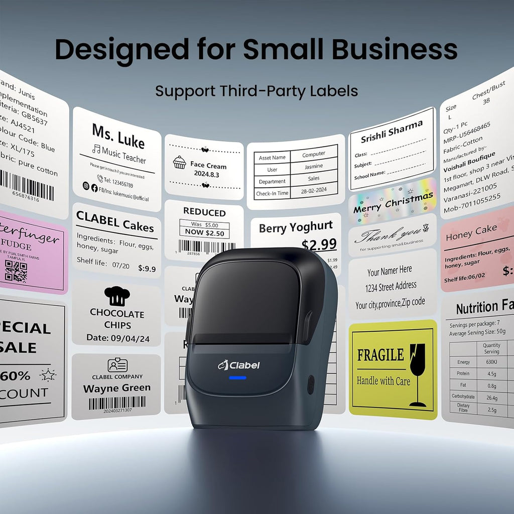CLABEL Thermal Label Maker Machine: 221B Bluetooth Label Maker Machine with Tape Mini Sticker Printer Barcode Printer Compatible with Smartphone with 1 Roll 40x30mm Label (Blue)