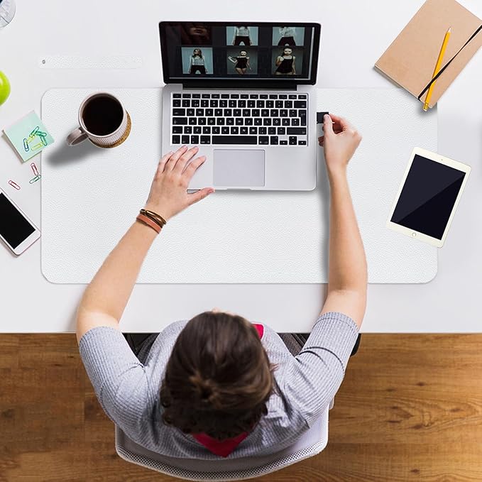 ‎Boutilon Leather Mouse Pad,Extended Desk Pad for Keyboard and Mouse Non-Slip Study Desk Writing Pad Desktop Protector for Home Office Accessories,24"x 14"(S-White)