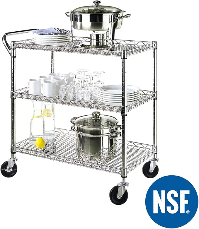 Seville Classics 3-Tier UltraDurable Commercial-Grade NSF-Certifed Service Utility Storage Cart, 34" W, Chrome (1 Pallet of 34 Packs)