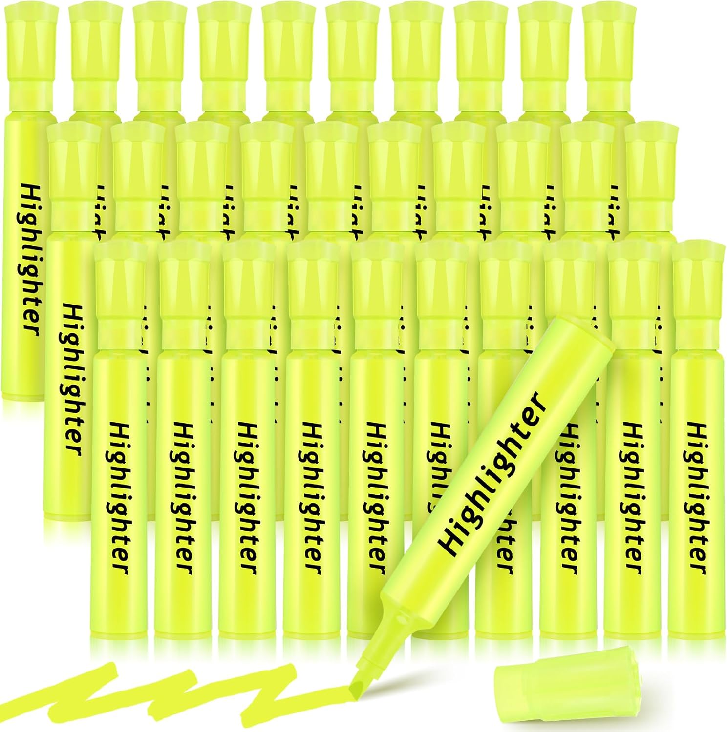 Qilery 30 Pack Highlighters Bulk, Tank Style Chisel Tip Highlighters Markers Quick Drying for Kids and Adult Coloring, Classroom Home Office School Supplies (Yellow)