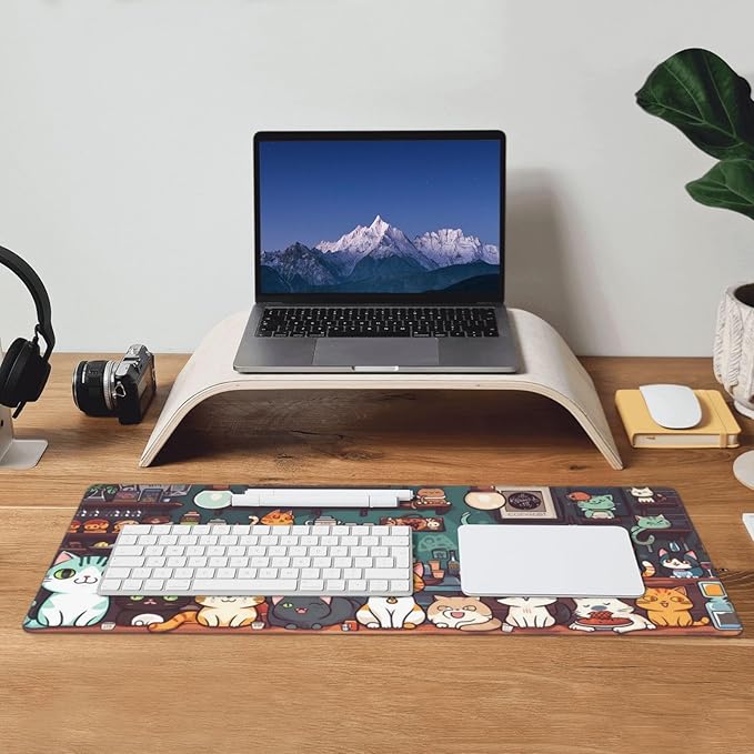 Gaming Mouse Pad Desk Pad,Extended Big Mouse Pad,31.5x11.8 Inch Long Computer Keyboard Mouse Mat Mousepad with 3mm Non-Slip Base and Stitched Edge for Gaming and Office… (cat)