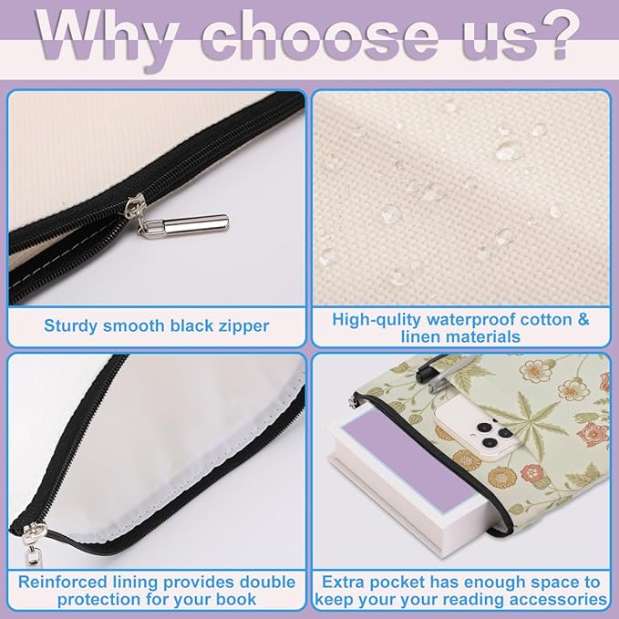 Retro Floral Book Sleeve Book Cover Classic Flower Book Protector with Zipper Christmas Birthday Book Club Gifts Book Accessories for Women Bestie Sister Librarian Girls Bookish Book Lovers Gifts