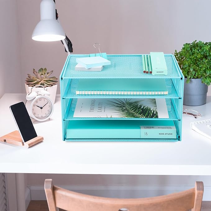 EASEPRES 3 Tier Desk Paper Organizer, Blue