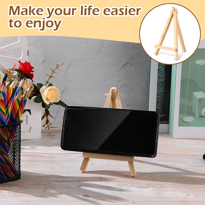 100 Pieces Mini Wood Easel Stands Small Wooden Canvas Easels Display Art Craft Tripod Painting Tabletop Holder for Artist Crafts, Business Cards, Photos, Gift(6 Inch)