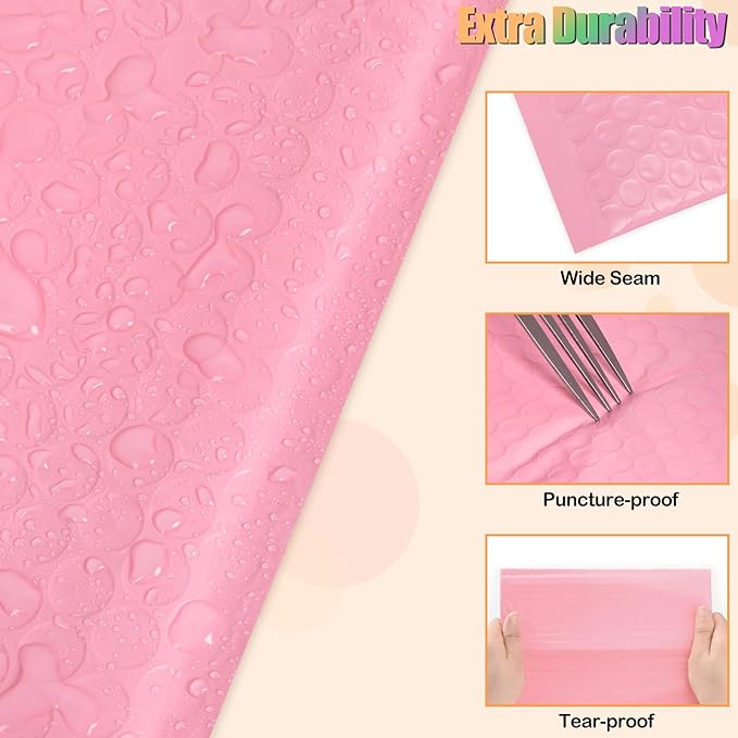 8.5x12 Inch Bubble Mailers 40 Pack, Self Seal Padded Envelopes for Small Business, Waterproof Shipping Bags, Light Pink