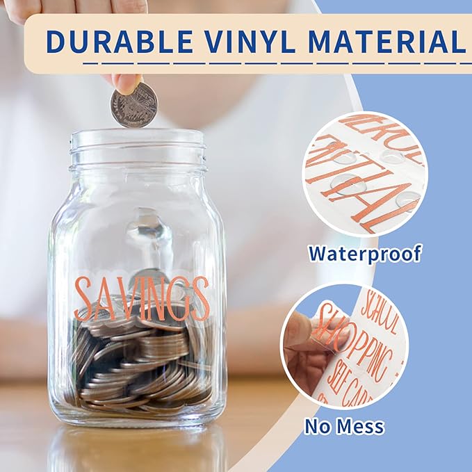 OOUUREC 100 Rose Gold Budget Category Stickers - Clear Vinyl Planner Decals for Cash Envelope System Wallet