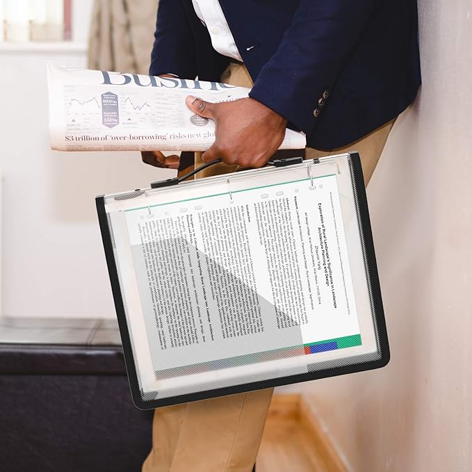 ABC life Zipper Binder with 8 Insertable Plastic Dividers, Document Folder 3 Ring Binder,Retractable Handle, Perfect for School,Project Organization, Holds 300 A4/Letter Size Papers,Black Transparent