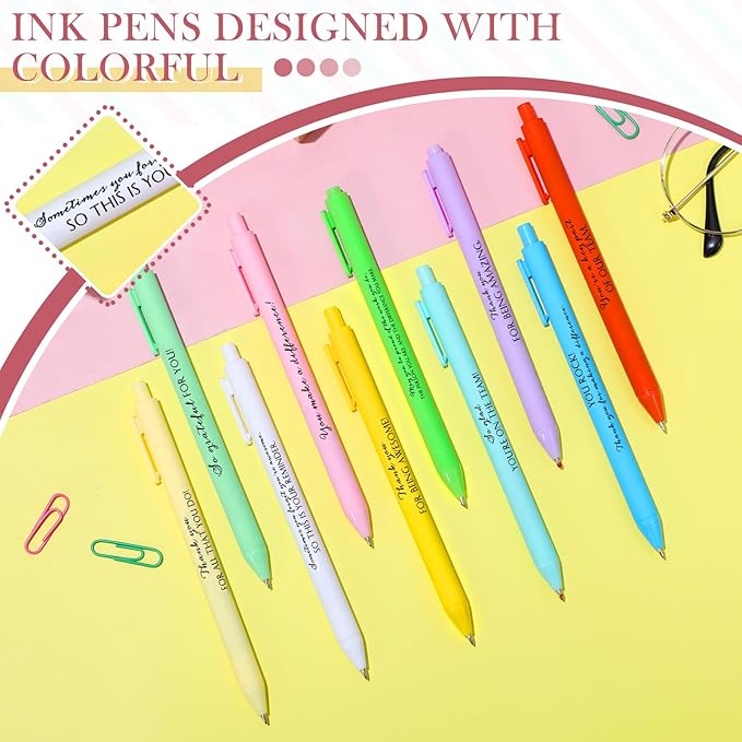 50 Pcs Gel Ink Pens Motivational Inspirational Quote Pen Retractable Rolling Ball Smooth Writing for Coworkers Supplies Office Home(Fresh Color,Thankful)