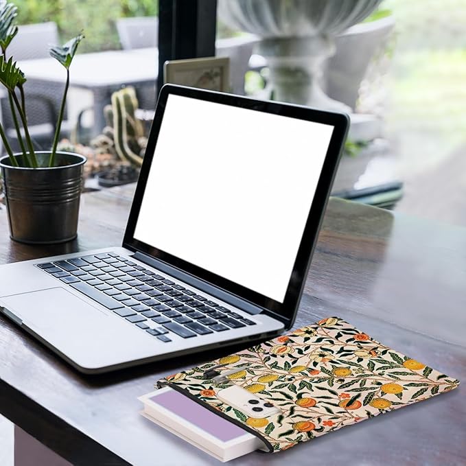 Vintage Flower Lemon Book Sleeve Book Lovers Gifts Autumn Style Waterproof Book Cover Book Accessories Book Covers for Paperbacks Book Pouch Book Protector with Front Pocket for Women Girls Readers