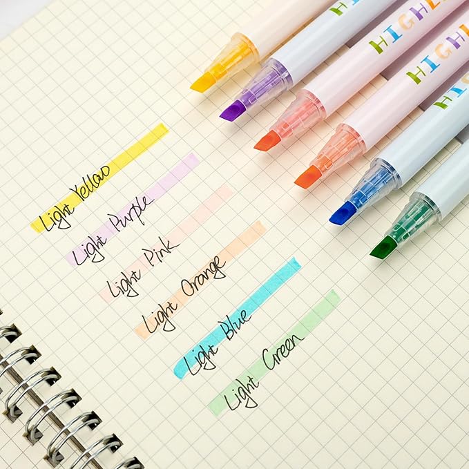 6 Pack Cute Pastel Highlighters Set, Chisel Tip, Highlighters Assorted Colors, No Bleed Bible, Study Journaling, Quick Dry Ideal great for Organizing Coloring School Supplies