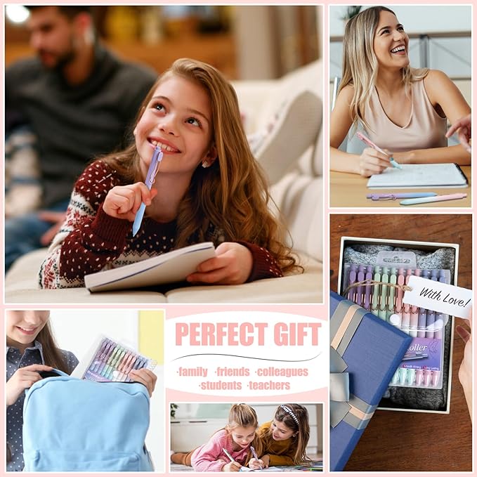 Gel Pens, 12 Pcs Smooth Writing Pens No Bleed & Smear, Black Ink Cute Pens Fine Point (0.5mm), Retractable Aesthetic Journaling Pens School Office Supplies for Women & Men