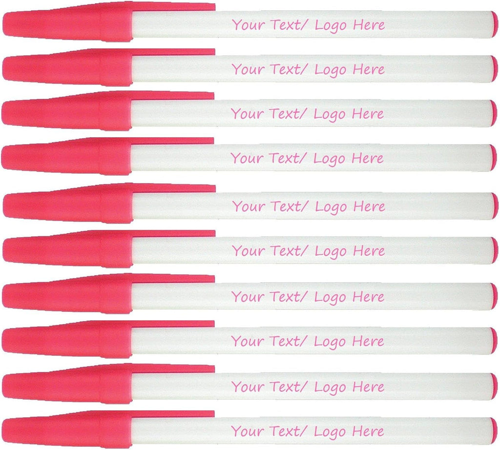 Personalized Stick Pens With your Custom Logo or Text-500 Pack Bulk-for Businesses, Parties, and Events, Custom Printed Slim Ballpoint Pens with Cap, Pink, Black Ink