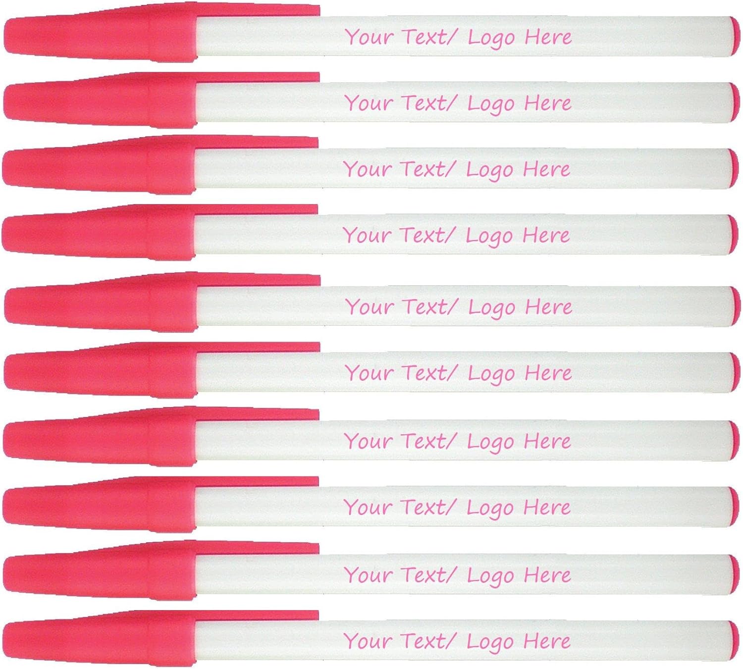 Personalized Stick Pens With your Custom Logo or Text-500 Pack Bulk-for Businesses, Parties, and Events, Custom Printed Slim Ballpoint Pens with Cap, Pink, Black Ink