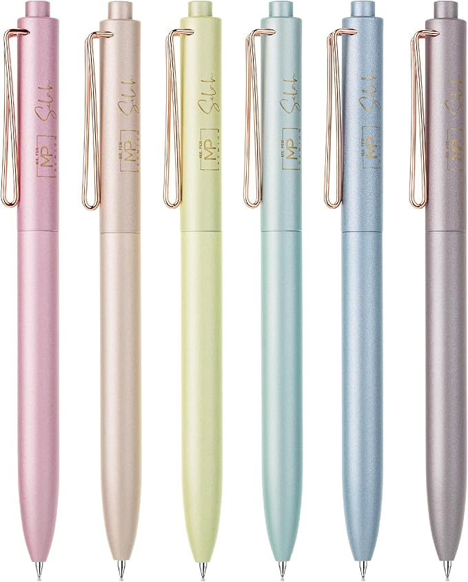 Mr. Pen- Retractable Gel Pens, 6 Pack, Black Ink Gel Pens Fine Point, Metallic Colorful Barrels, Retractable Pens, Gel Ink Pens, Aesthetic Pens for Journaling Fine Tip Pens