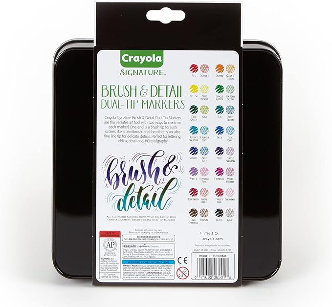 Crayola Brush & Detail Dual Tip Marker Set, 16 Markers, 32 Colors, Adult Coloring Markers, Gifts for Teens & Adults