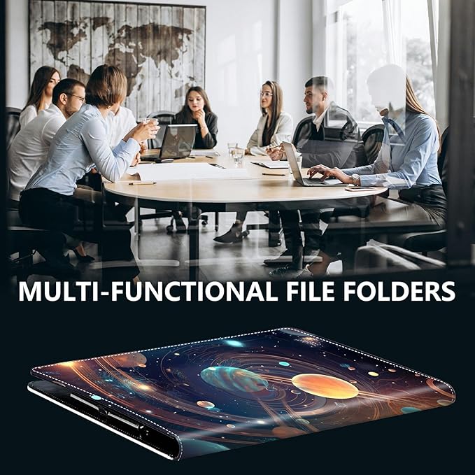 PU Leather Padfolio Folder Clipboard Portfolios Organizer Conference Document Organizer with Business Card Holder Storage Clipboard Writing Pad,Starry Night Moons Sun