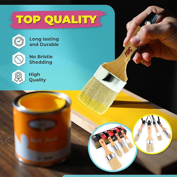 Chalk Paint Brushes Set, Pack of 2 Wax Brush - 2.5 Inches Large, Natural Bristles, Perfect for Furniture Painting, Stencils, Waxing - No Shedding, Superior Paint Pick-Up & Release (2)