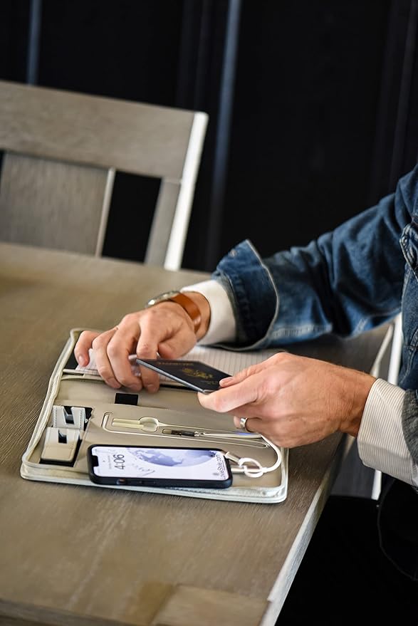 Phone Charging Business & Travel Portfolio w/Built-in Power Bank- Zipper Closure & Refillable Pad- Professional Organizer Padfolio That Charges Phones/Tablets on The Go (Gray)