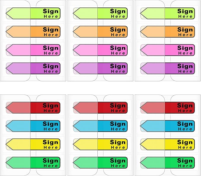 Tatuo 600 Pcs Sign Here Tabs Colored flag Stickers 8 Colors with Dispenser Arrow Flag Easy to Post for Notary Books Paper (Sign Here Style)