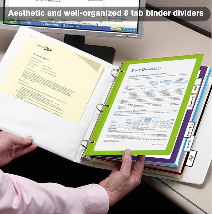 HABGP 24Pcs/3 Set 8 Tab Dividers for 3 Ring Binder, 24 Pcs Clear Color 3 Ring Binder Dividers with Tabs, Page Folder Dividers, Plastic Tabbed File Dividers with Tabs, Three Ring Binder Index Dividers