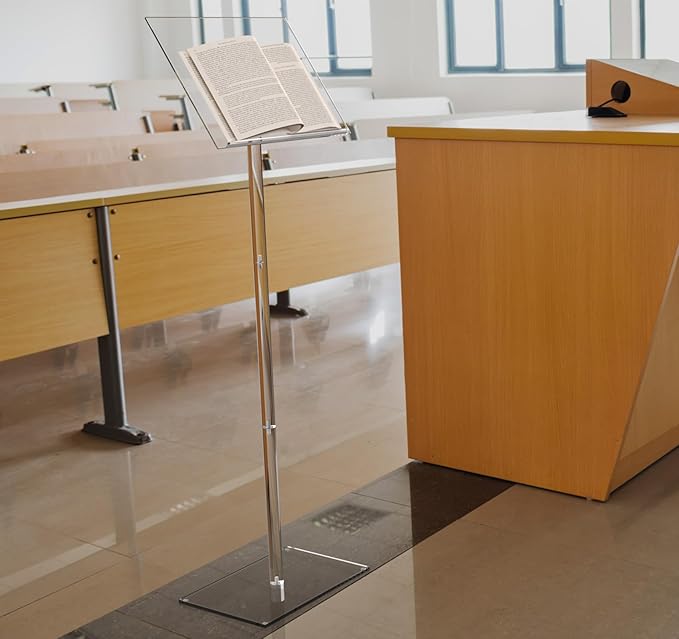 Baoz Acrylic Podium, Angle Adjustable Podium Stand Clear Speaking Podium Lecterns & Podiums for Speech Weddings Concert Church Classroom