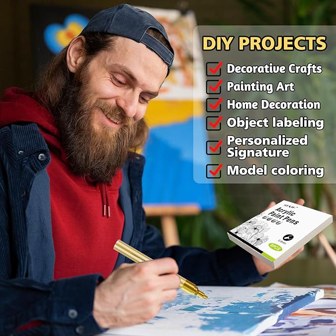 SFAIH Paint Markers Pens - 4 Colors 8 Pack Ultra-High Coverage Acrylic Paint Pens for Rock, Paper, Wood, Fabric, Glass, Metal, Ceramic, Painting, DIY Art Projects, Crafts, Large Capacity Permanent Ink