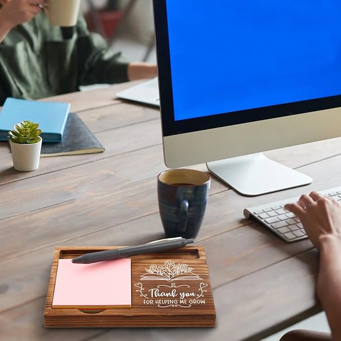 Thank You for Helping Me Grow Teacher Sticky Note Holder, Teacher Desk Supplies Set, Thank You Teacher Appreciation Gifts from Student Self-Stick Note Pad Holders GSH23