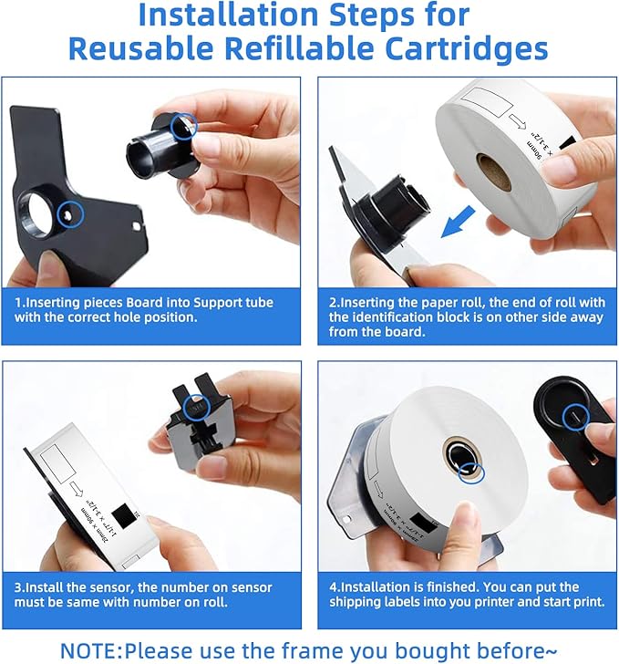 12 Rolls Standard Address Labels Replacement Compatible for Brother DK-1201 (1.1" X 3.5”), Compatible with Brother QL Label Printers (400 Labels/Roll & 1 Refillable Cartridge Frame)